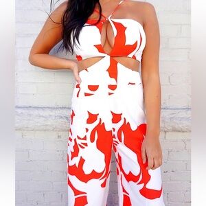 Red and white cut out jumpsuit!